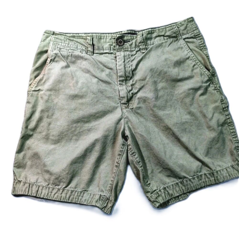 American Eagle Prep Shorts Mens 33 Khaki Flat Front Casual Cotton Chino Shorts